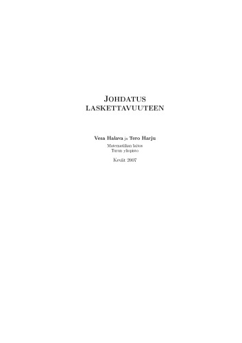Johdatus laskettavuuteen [lecture notes]