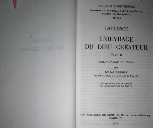 L’ouvrage du Dieu Créateur. Commentaire et index