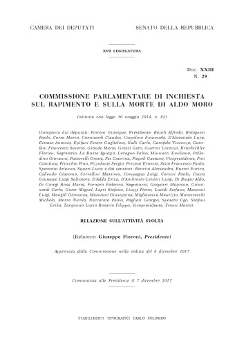 Commissione parlamentare di inchiesta sul rapimento e l’uccisione di Aldo Moro - Relazione finale, Dicembre 2017