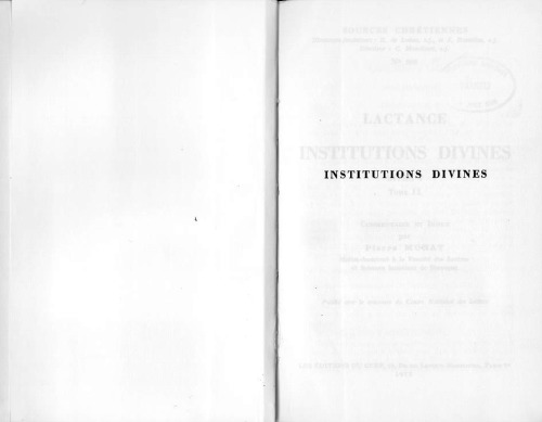 Institutions divines, Livre V Commentaire et index, tome II