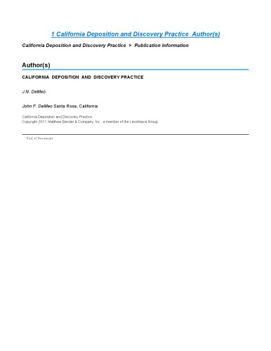 California Deposition and Discovery Practice