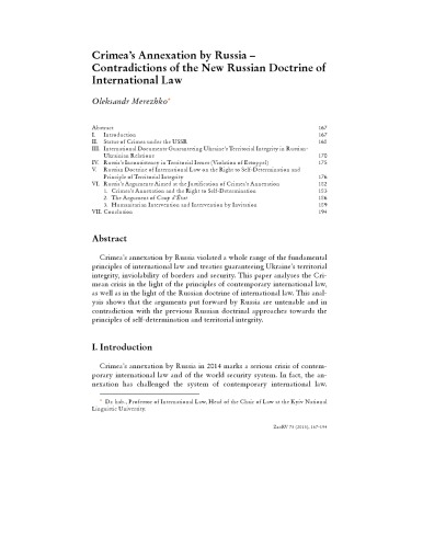 Crimea’s Annexation by Russia – Contradictions of the New Russian Doctrine of International Law