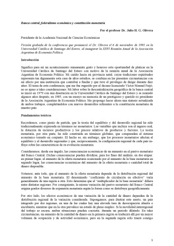 Banca central, federalismo económico y constitución monetaria