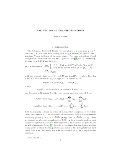 RSK via local transformations [expository notes]