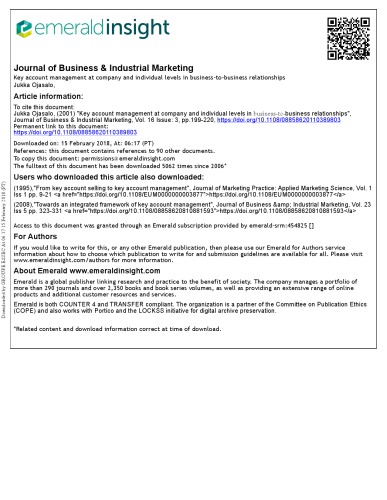 Key account management at company and individual levels in business‐to‐business relationships [article]