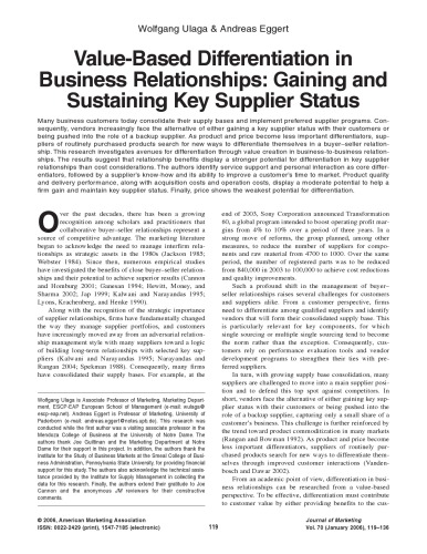 Value-Based Differentiation in Business Relationships: Gaining and Sustaining Key Supplier Status [article]