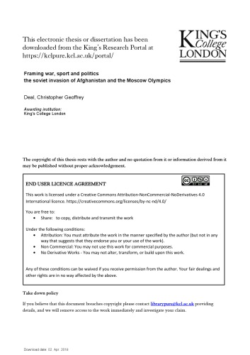 Framing war, sport and politics : the Soviet invasion of Afghanistan and the Moscow Olympics