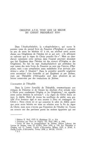 Origene a-t-il tenu que le Règne du Christ prendrait fin? - 1986 - Augustinianum 26 (1-2):51-61. Origen of Alexandria
