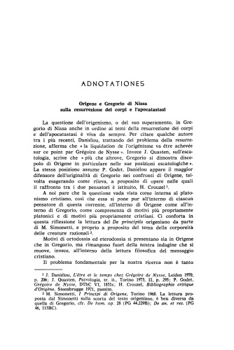 Origene e Gregorio di Nissa sulla resurrezione dei corpi e l’apocatastasi  - 1978 - Augustinianum 18 (2):383-388 Origen of Alexandria and Gregory of Nyssa