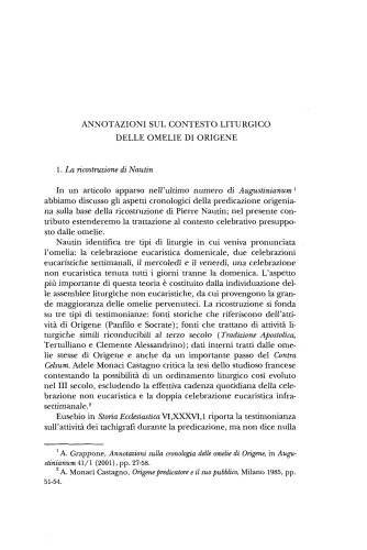 Annotazioni sul contesto liturgico delle omelie di Origene.  - 2001 - Augustinianum 41 (2):329-362. Origen of Alexandria