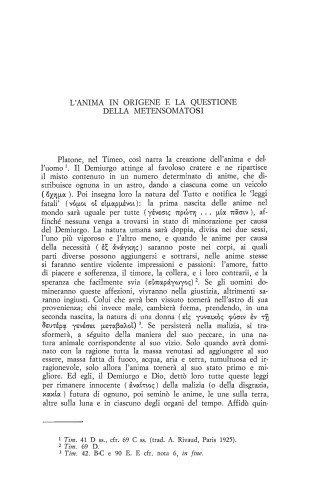 L’anima in Origene e la questione della metensomatosi.  - 1986 - Augustinianum 26 (1-2):33-50. Origen of Alexandria