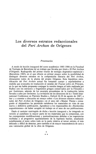 Los diversos estratos Peri archon, Recherches Augustiniennes vol. 72  1987, 5 - 65. Origen of Alexandria