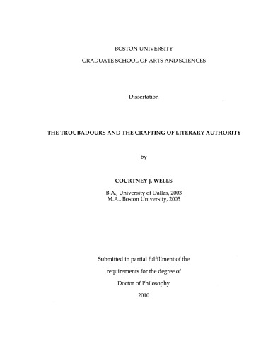 The troubadours and the crafting of literary authority