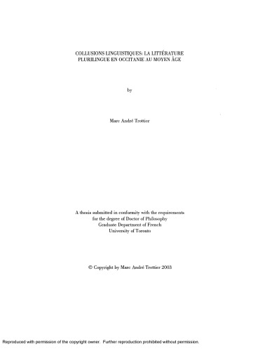 Collusions linguistiques: La littérature plurilingue en Occitanie au Moyen Âge