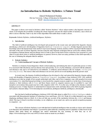 An Introduction to Robotic Stylistics: A Future Trend