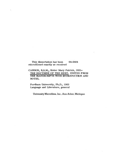 ’The Doctrine of the Hert,’ Edited from the Manuscripts with Introduction and Notes