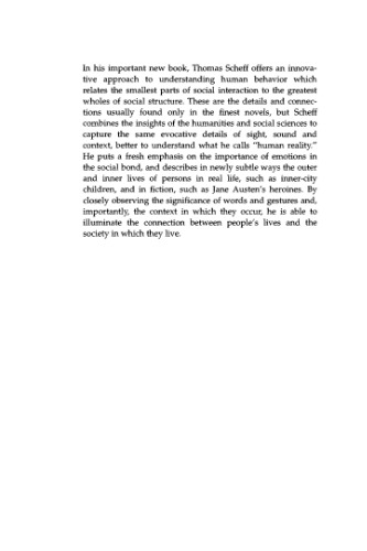 Emotions, the Social Bond, and Human Reality: Part/Whole Analysis