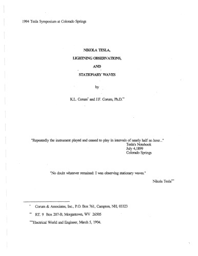 Nikola Tesla, Lightning Observations, and Stationary Waves