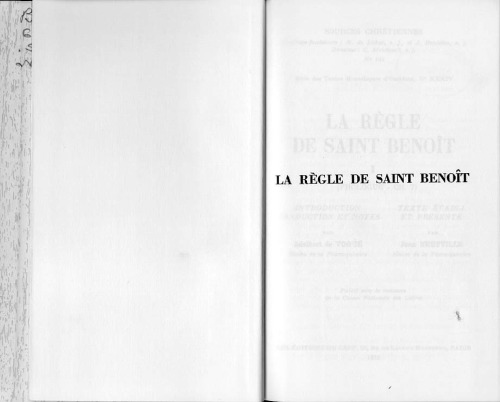 La Règle de S. Benoît, Chapitres I-VII, tome I.