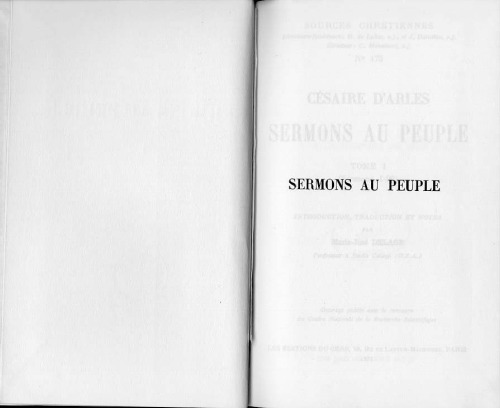 Césaire d’Arles : Sermons au peuple 1-20, tome I