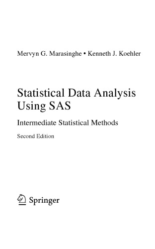 Statistical Data Analysis using SAS. Intermediate Statistical Methods