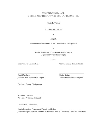 Beyond romance: Genre and history in England, 1066-1400