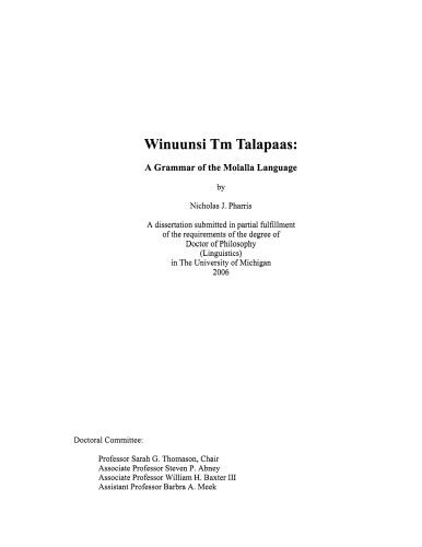 Winuunsi tm talapaas : a grammar of the Molalla language [thesis]