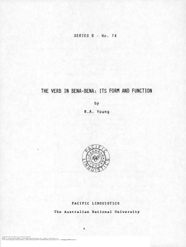 The verb in Bena-bena: its form and function