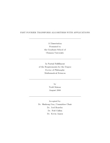 Fast Fourier transform algorithms with applications [PhD thesis]