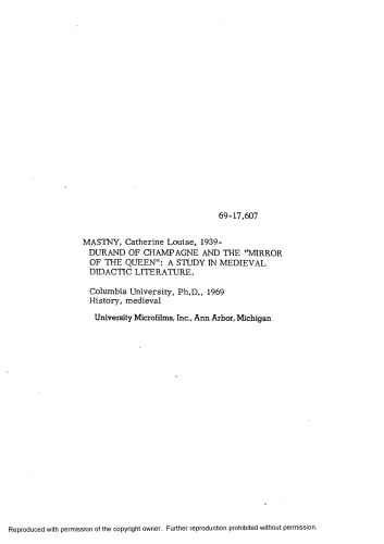 Durand of Champagne and the ’Mirror of the Queen’: a Study in Medieval Didactic Literature