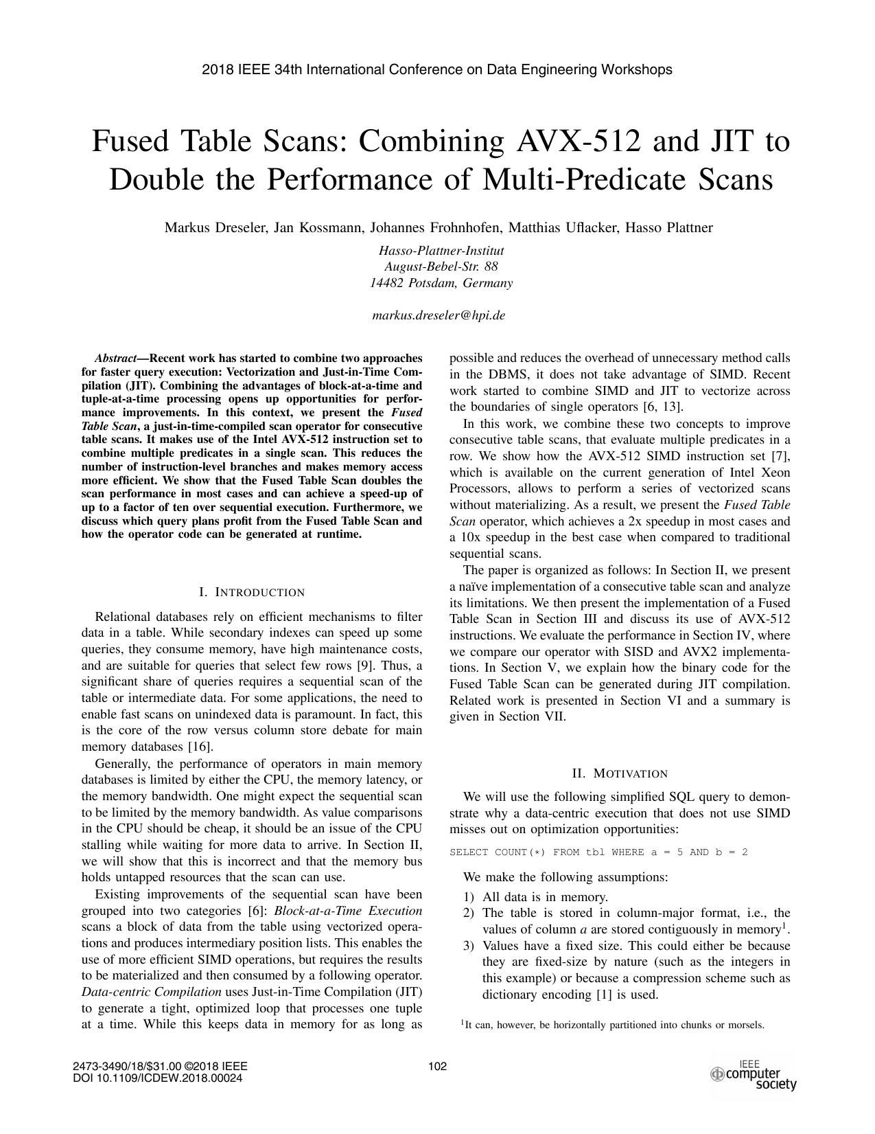 Fused Table Scans: Combining AVX-512 and JIT to Double the Performance of Multi-Predicate Scans [article]
