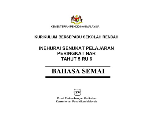 Inehurai Senukat Pelajaran. Peringkat Nar. Tahut 5 ru 6. Bahasa Semai