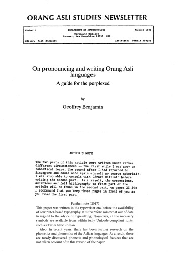 On pronouncing and writing Orang Asli languages. A guide for the perplexed