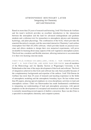 Atmospheric Boundary Layer: Integrating Air Chemistry and Land Interactions