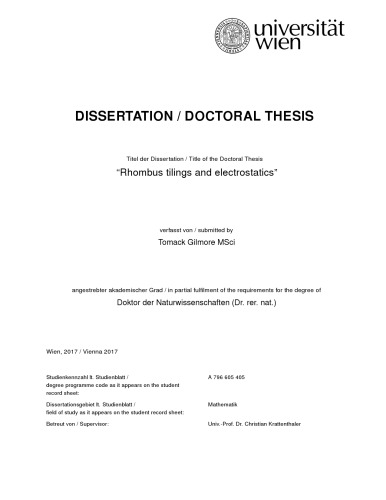 Rhombus tilings and electrostatics [PhD thesis]