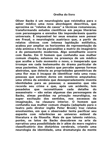 O homem que confundiu sua mulher com um chapéu e outras histórias clínicas