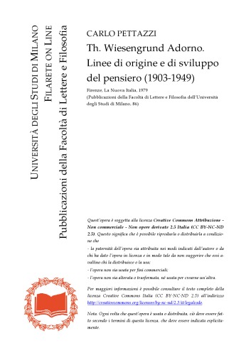Th.  Wiesengrund  Adorno.   Linee  di  origine  e  di  sviluppo  del  pensiero  (1903-1949) 