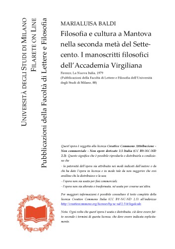 Filosofia e cultura a Mantova nella seconda metà del Settecento. I manoscritti filosofici dell’Accademia Virgiliana