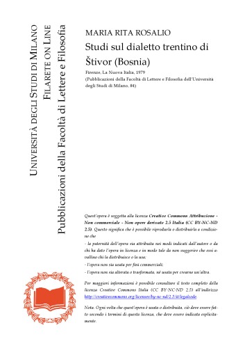 Studi  sul  dialetto  trentino  di  Štivor  (Bosnia) 