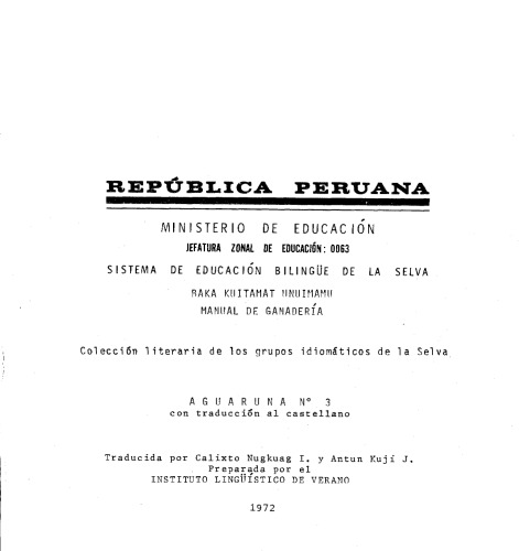 Baka kuitamat unuimamu. Manual de ganadería