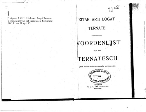 Kitab arti logat ternate. Voordenlijst van het Ternatesch