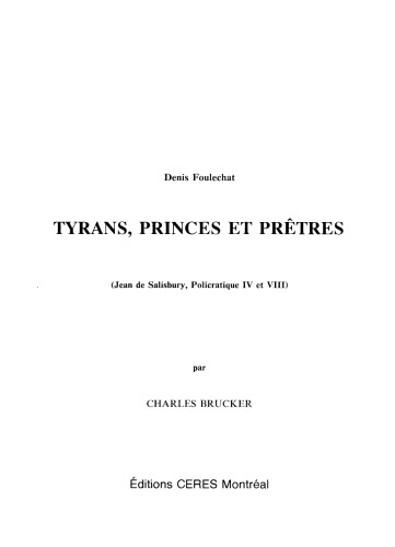 Tyrans, princes et prêtres (Jean de Salisbury 