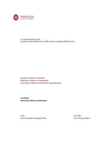 Lo Chansonnier du Roi : Luoghi e autori della lirica e della musica europee del Duecento