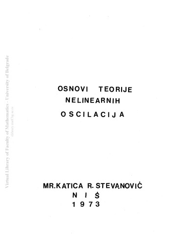 Основи теорије нелинеарних осцилација Osnovi teorije nelinearnih oscilacija