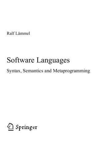 Software Languages: Syntax, Semantics, and Metaprogramming
