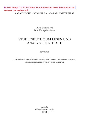 Studienbuch zum Lesen und Analyse der Texte. Lehrbehelf