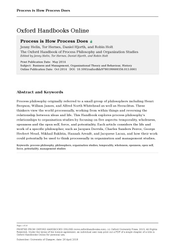 Oxford Handbook of Process Philosophy and Organization Studies