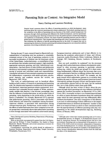 Parenting style as context: An integrative model.