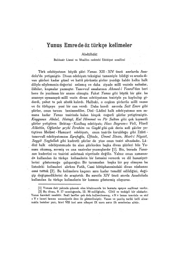 Yunus Emre’de Öz Türkçe Kelimeler