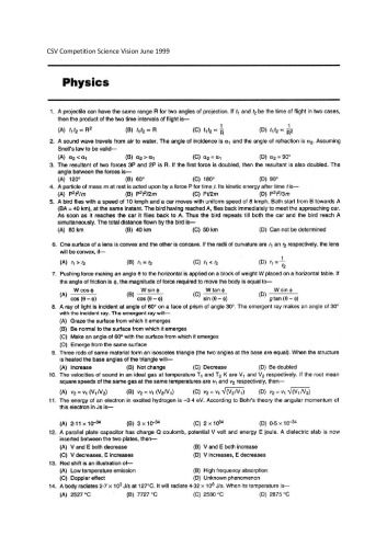 June 1999 Competition Science Vision Physics and Chemistry CSV